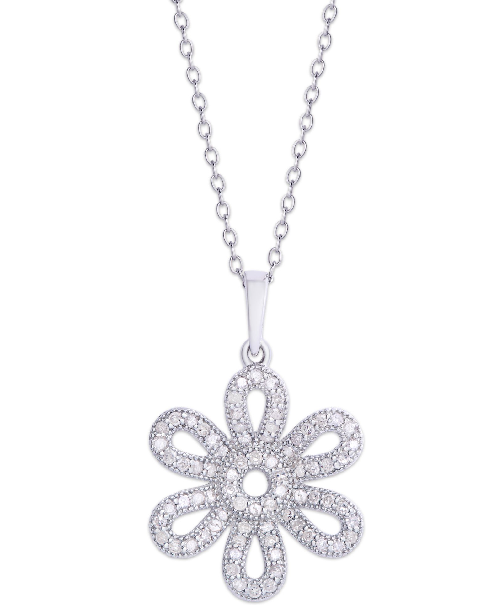 Подвеска-кулон с цветами из стерлингового серебра, 3/8 ct. t.w. Diamond