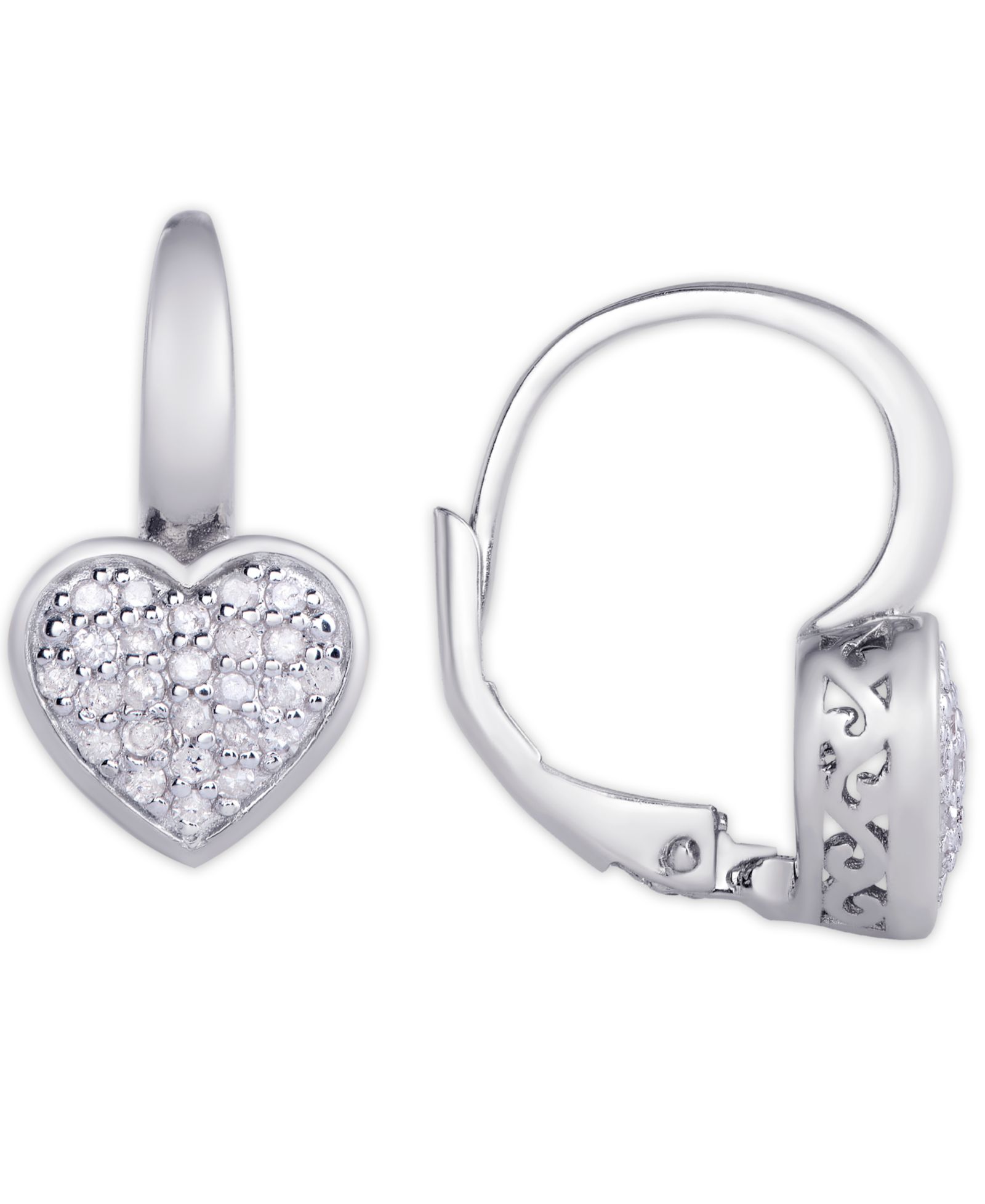 Серьги-гвоздики с бриллиантами 1/4 ct. t.w. Heart Leverback, Sterling Silver