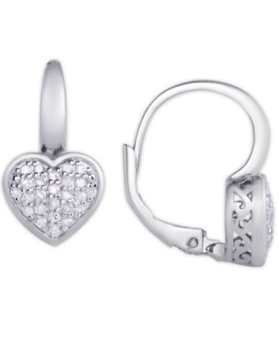 Серьги-гвоздики с бриллиантами 1/4 ct. t.w. Heart Leverback, Sterling Silver