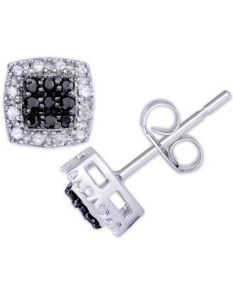 Macy's серьги-гвоздики Black and White Diamond 1/3 ct. t.w. Cushion Square в Sterling Silver
