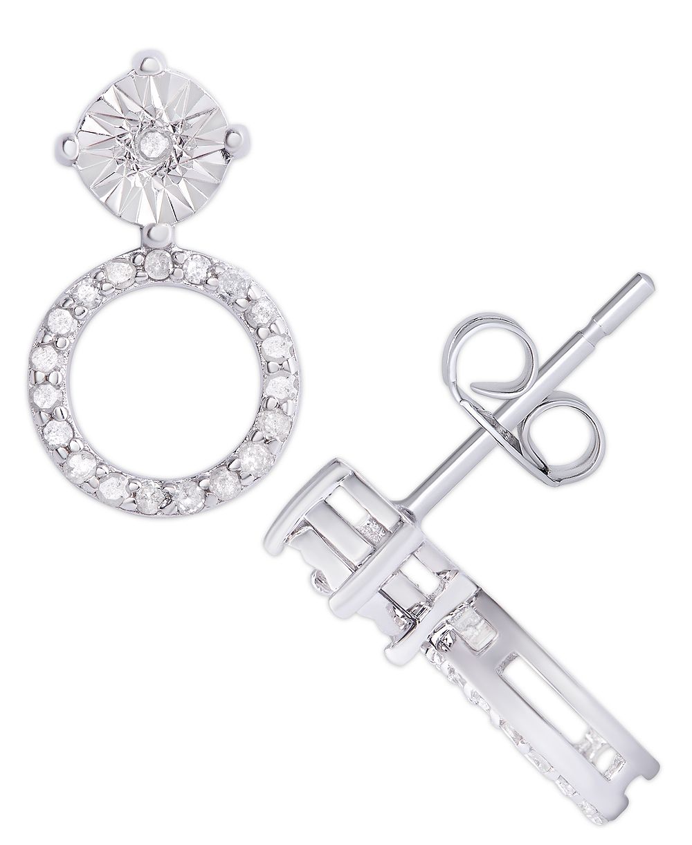 Серьги-гвоздики Diamond 1/5 ct. t.w. Round Drop Miracle Plate в Sterling Silver