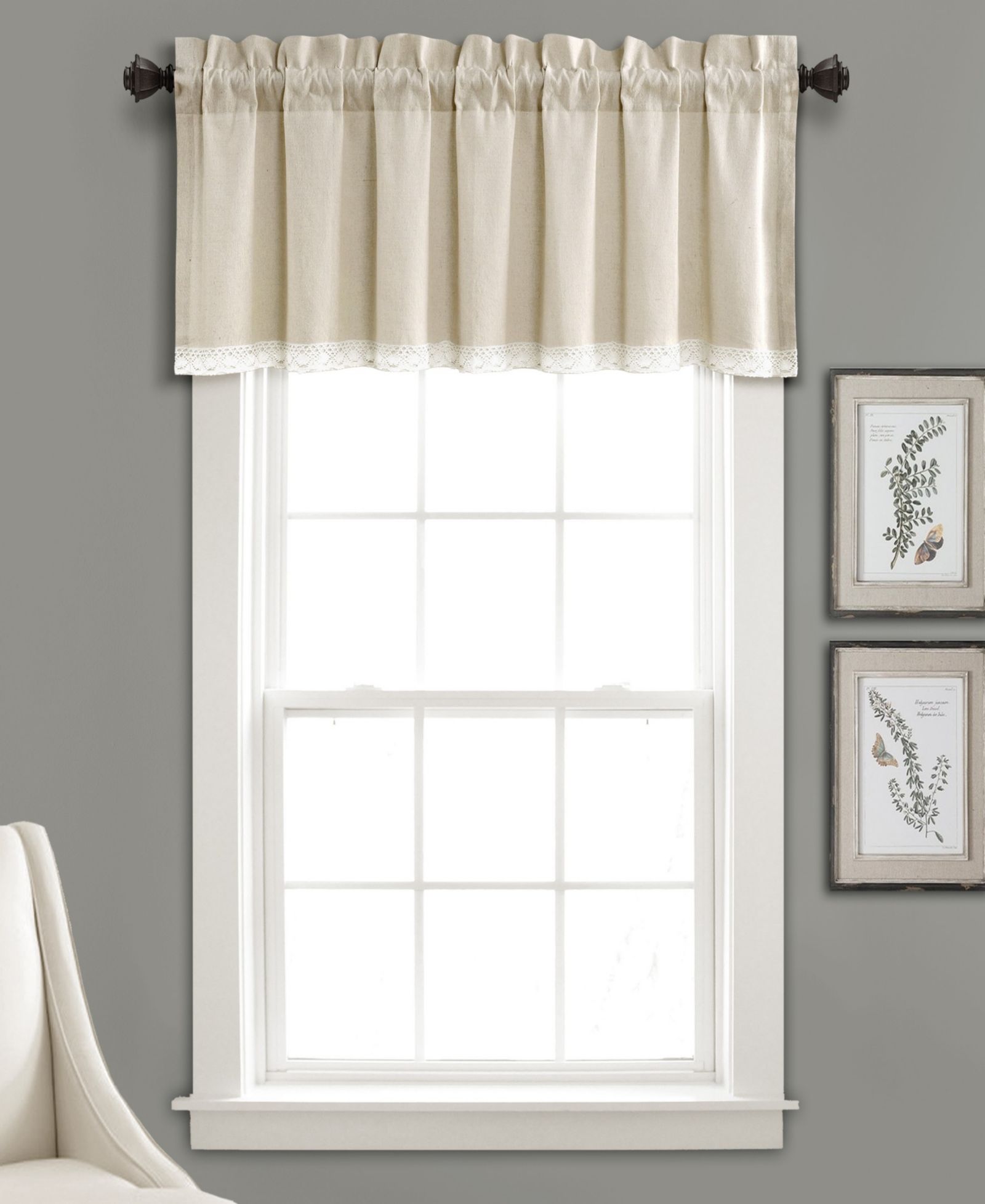 Lush Decor Linen Lace Valance Curtain Single 52"W x 18"L +2" - Lace Valance - Kitchen Valances For Windows - Vintage Bathroom Curtains