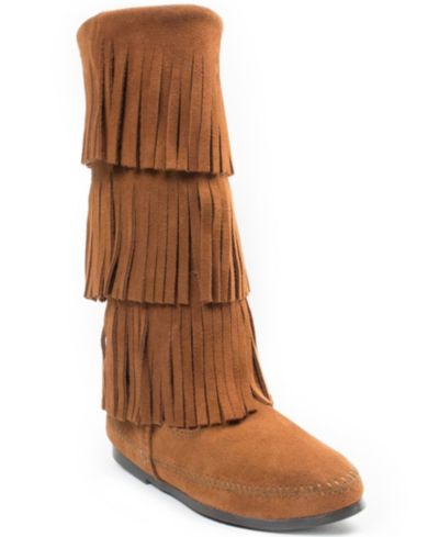 Minnetonka Women's Suede 3-Layer Fringe Boots