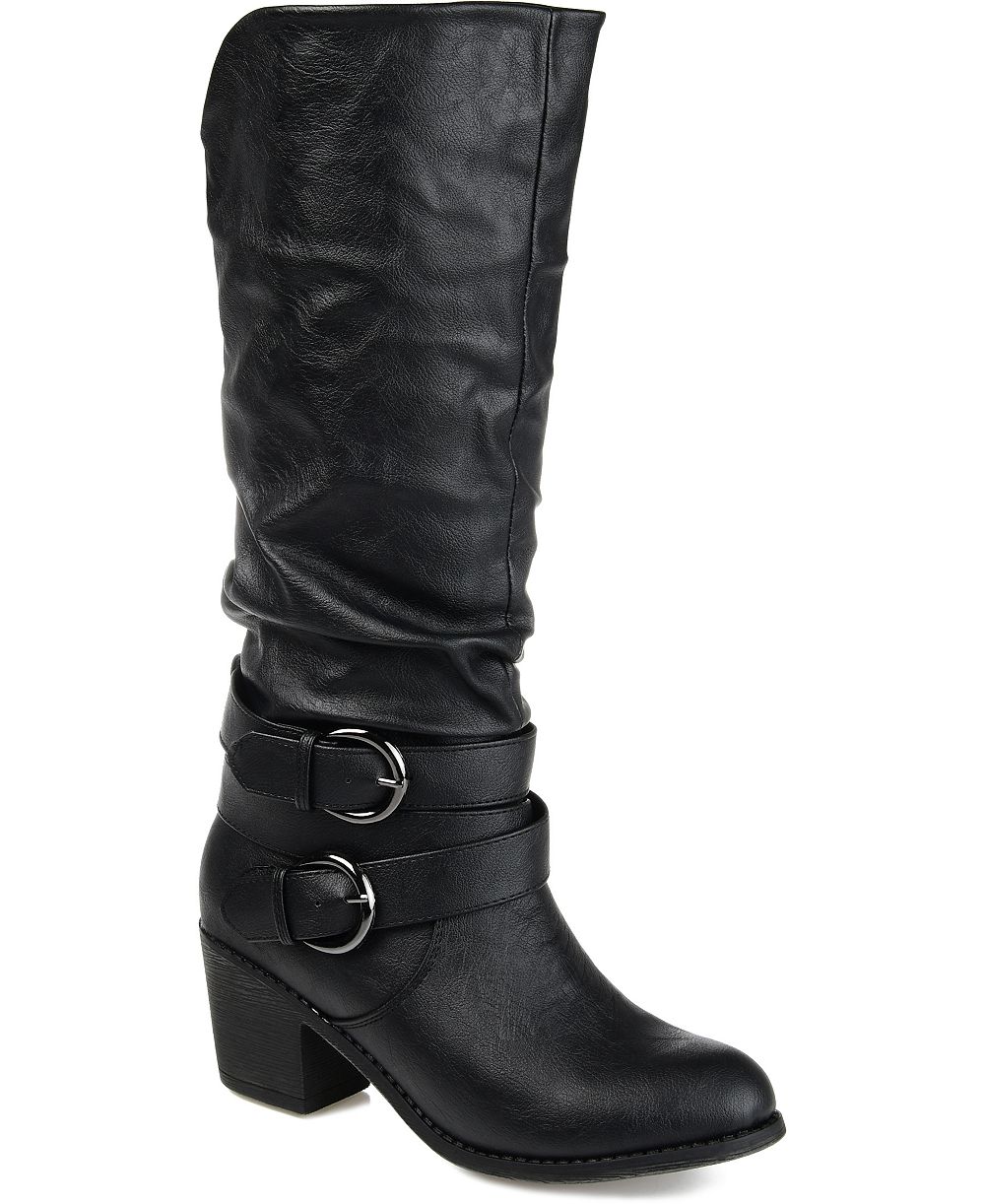 Женские ботильоны Journee Collection Late Wide Calf Rouched Buckle Mid Shaft Block Heel