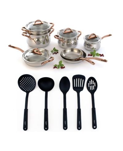 BergHOFF Ouro Gold 16Pc 18/10 Stainless Steel Cookware Set with Glass Lids