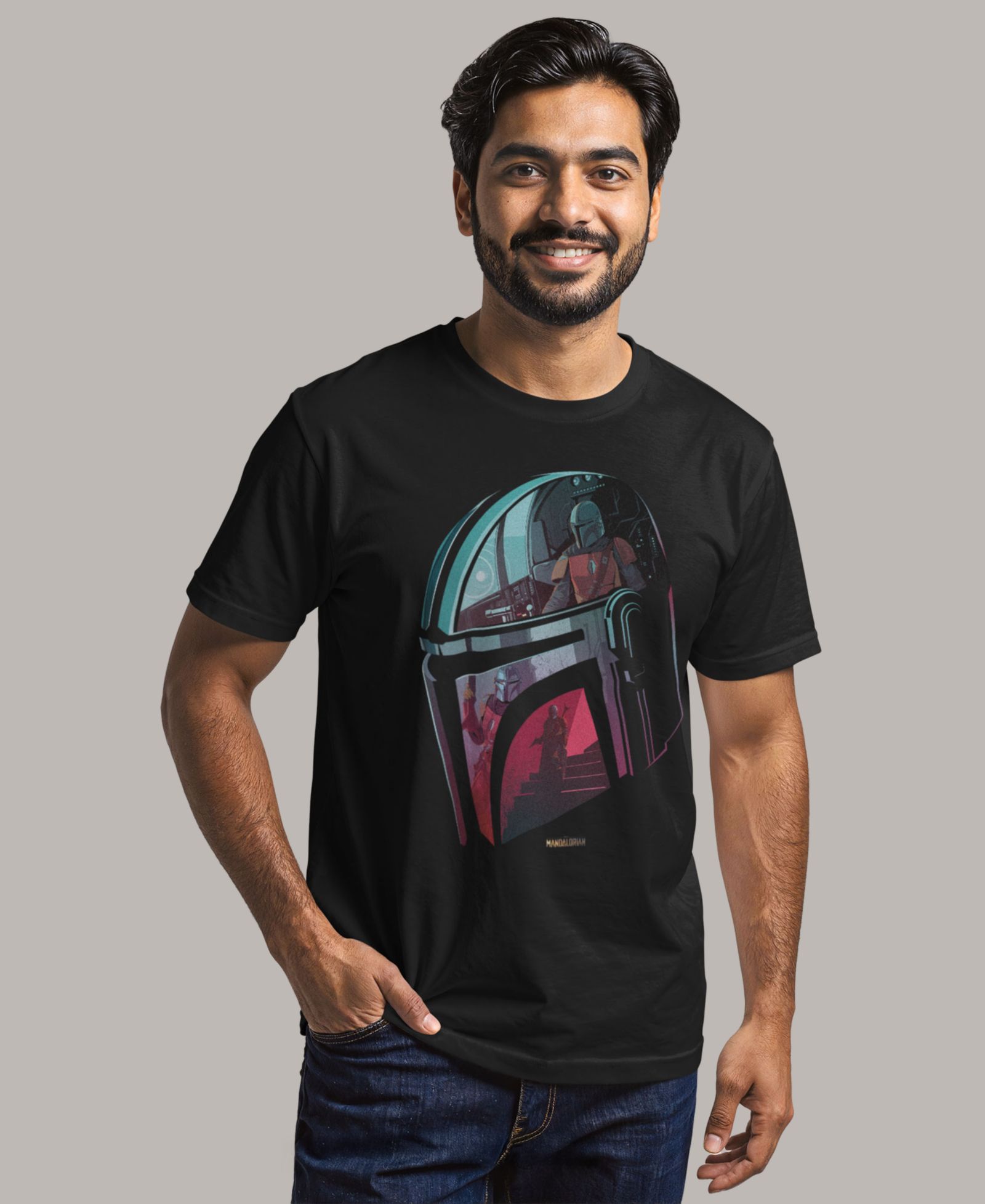 Fifth Sun Men's Star Wars Men's Mandalorian Helmet Reflection T-Shirt