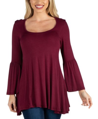 24Seven Comfort Apparel Women Swing High Low Bell Sleeve Tunic Top