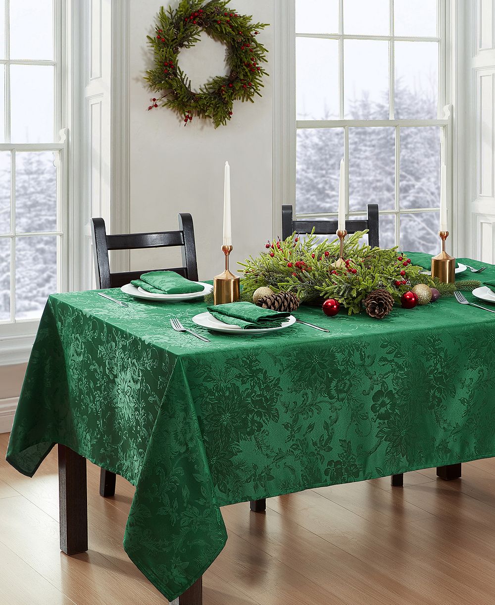 Elrene Poinsettia Elegance Jacquard Holiday Tablecloth - 60" x 102"