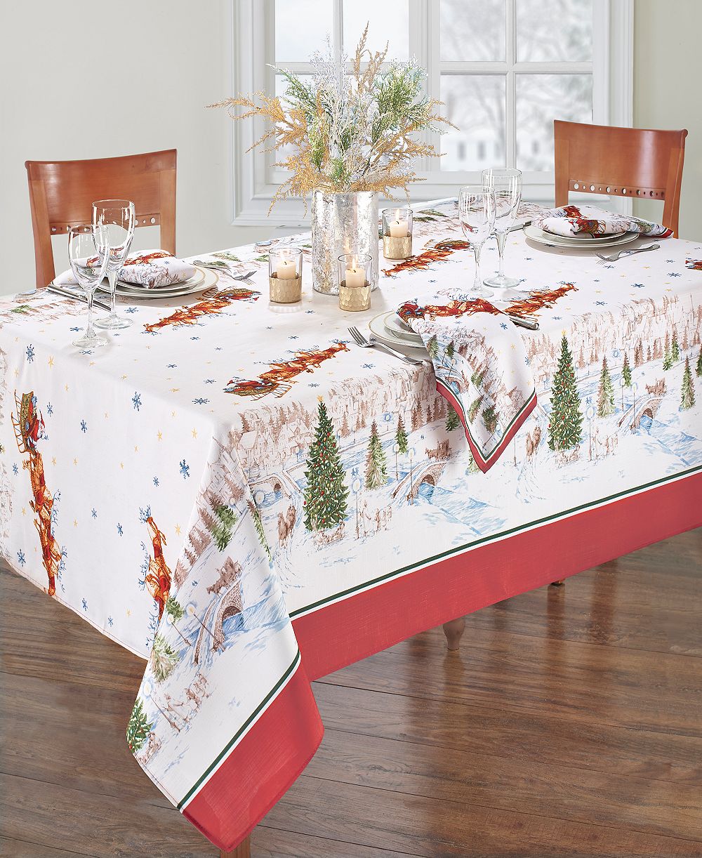 Elrene Santa's Snowy Sleighride Tablecloth - 60" x 84" Rectangle