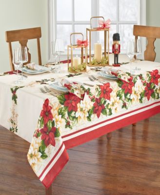 Elrene Red and White Poinsettias Tablecloth - 60" x 120"