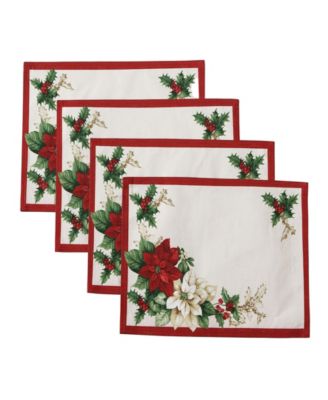 Elrene Под餐ная салфетка Poinsettias Красная и белая, набор из 4 шт