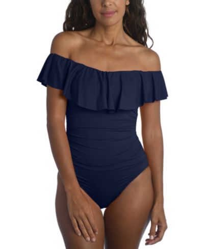 Слитный купальник La Blanca Island Goddess Off-The-Shoulder Ruffled Tummy-Control