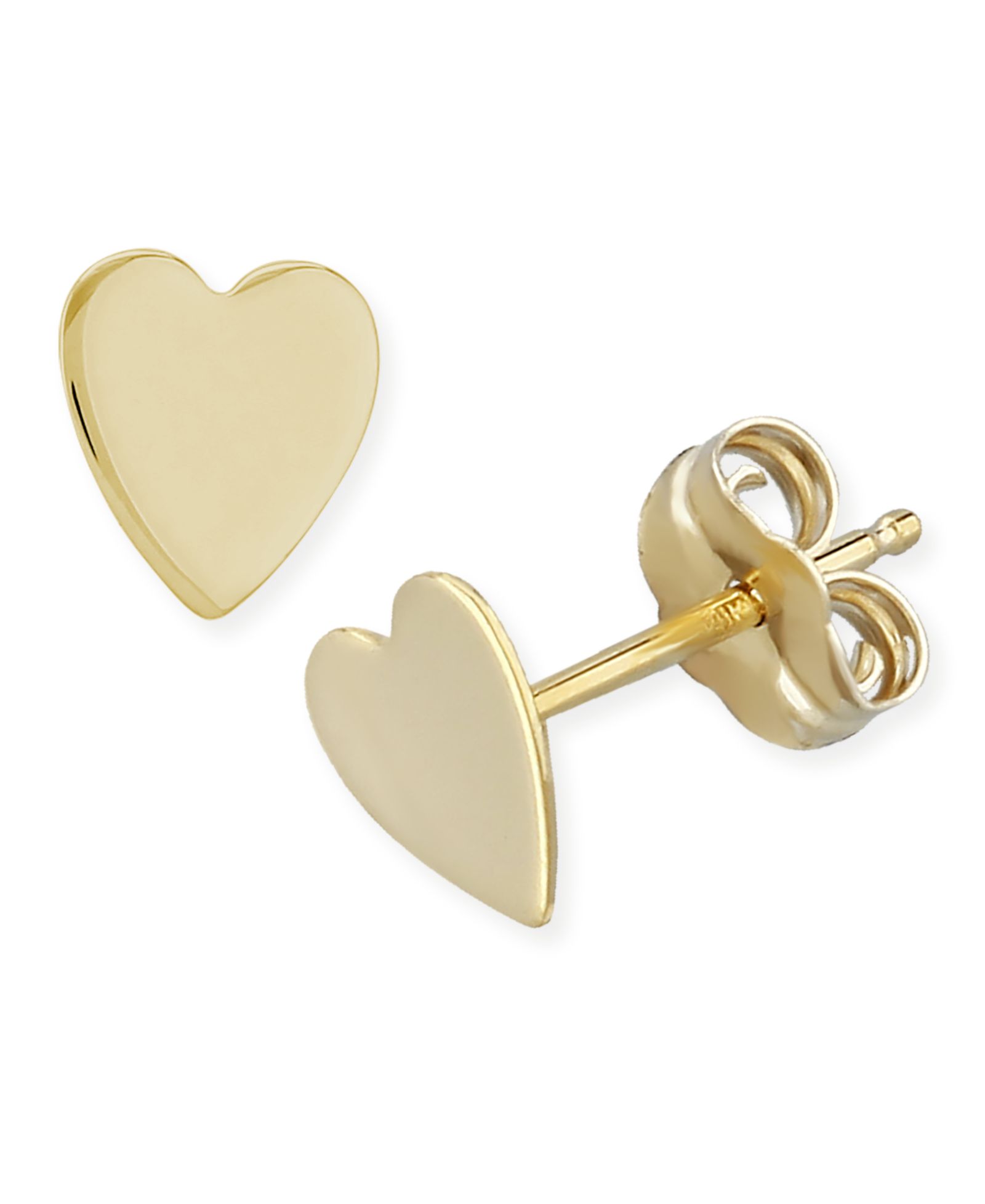 Flat Heart Stud Earrings in 14k Yellow Or White Gold