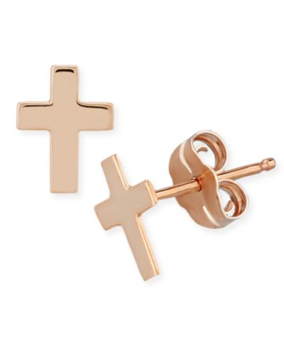 Flat Cross Stud Earrings in 14k White, Yellow or Rose Gold