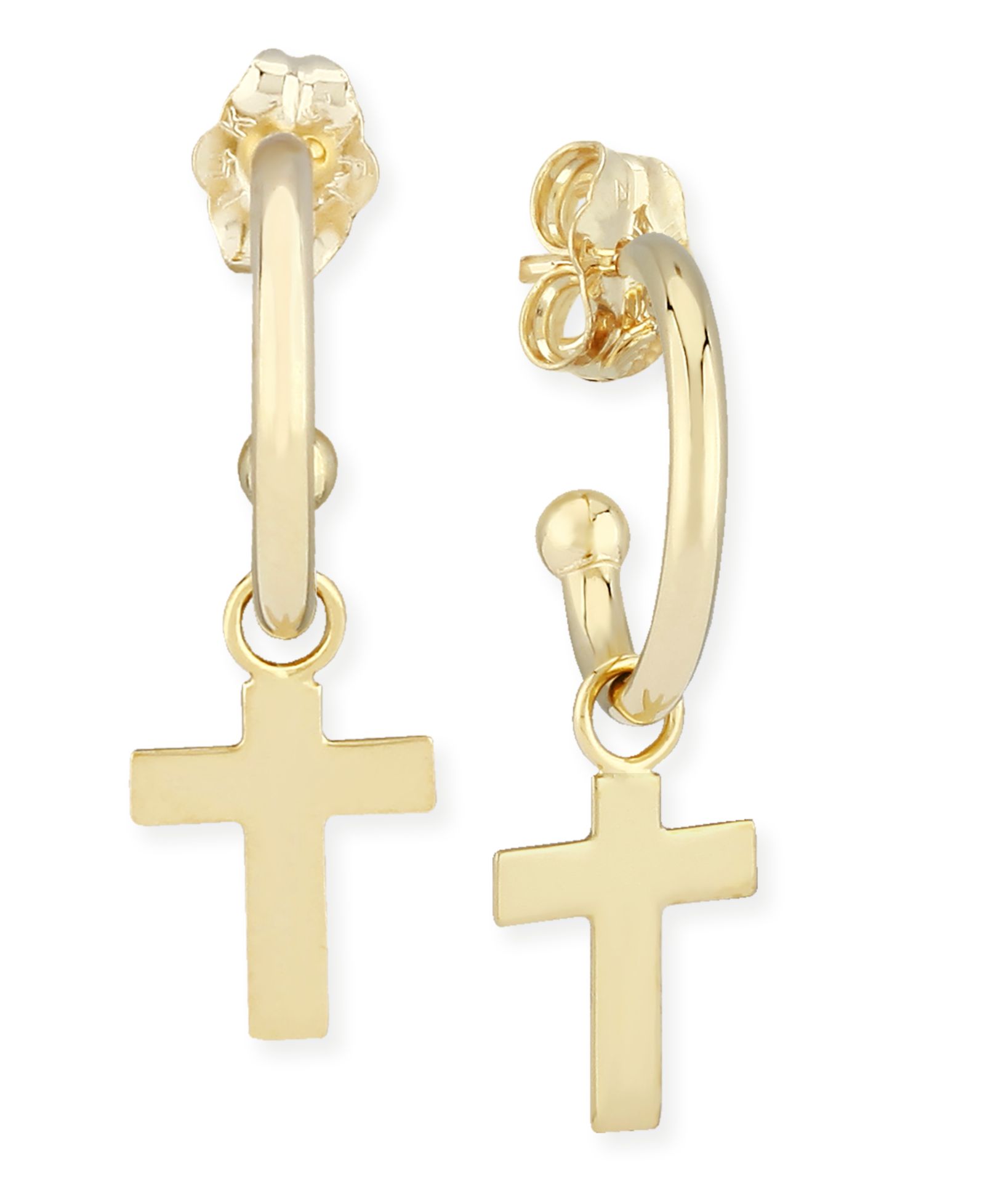 Серьги-кольца с подвеской в виде креста, 14k Gold