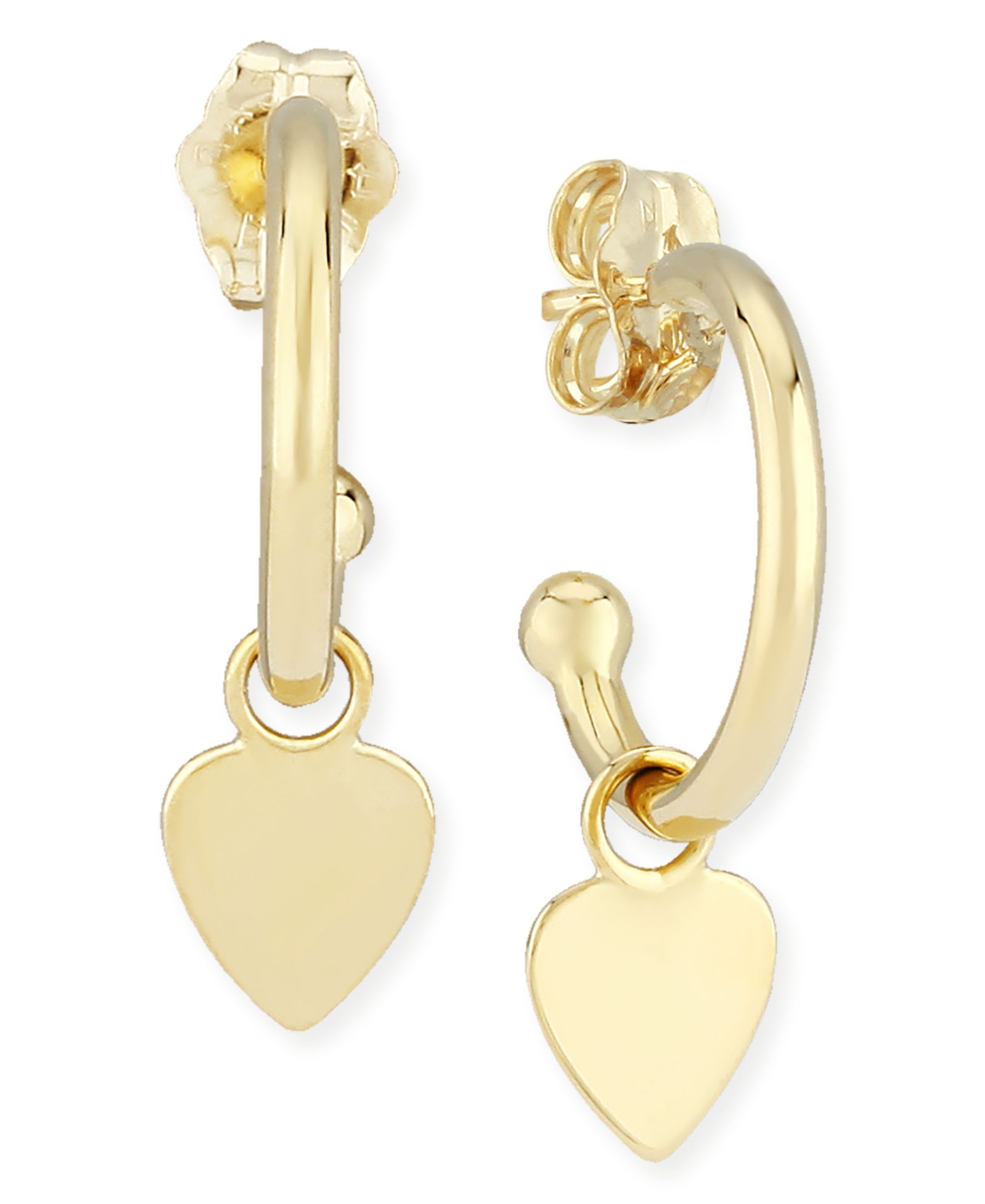 Серьги-кольца с подвесками в форме сердца из золота 14k