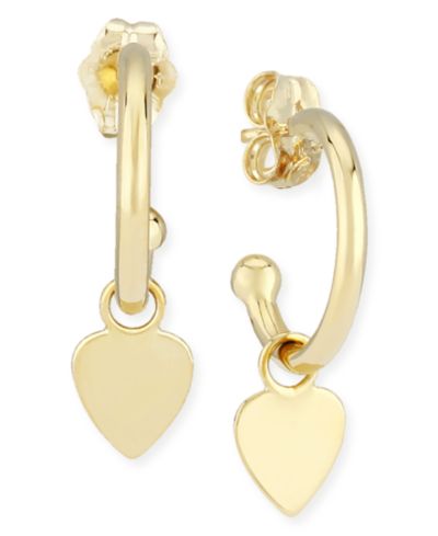 Серьги-кольца с подвесками в форме сердца из золота 14k