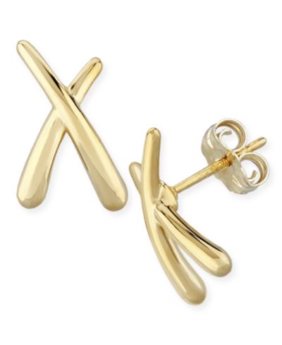 Серьги-гвоздики Small "X" из двухцветного золота 14k