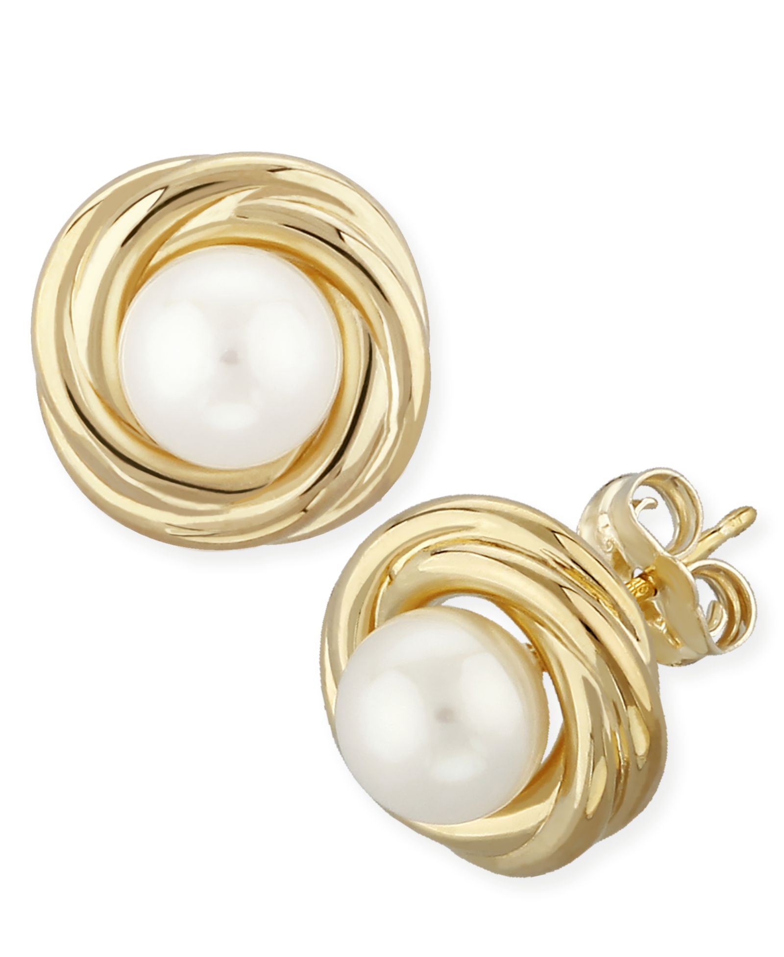 Серьги-гвоздики Macy's Cultured Freshwater Pearl (5mm) Love Knot в 14k Gold