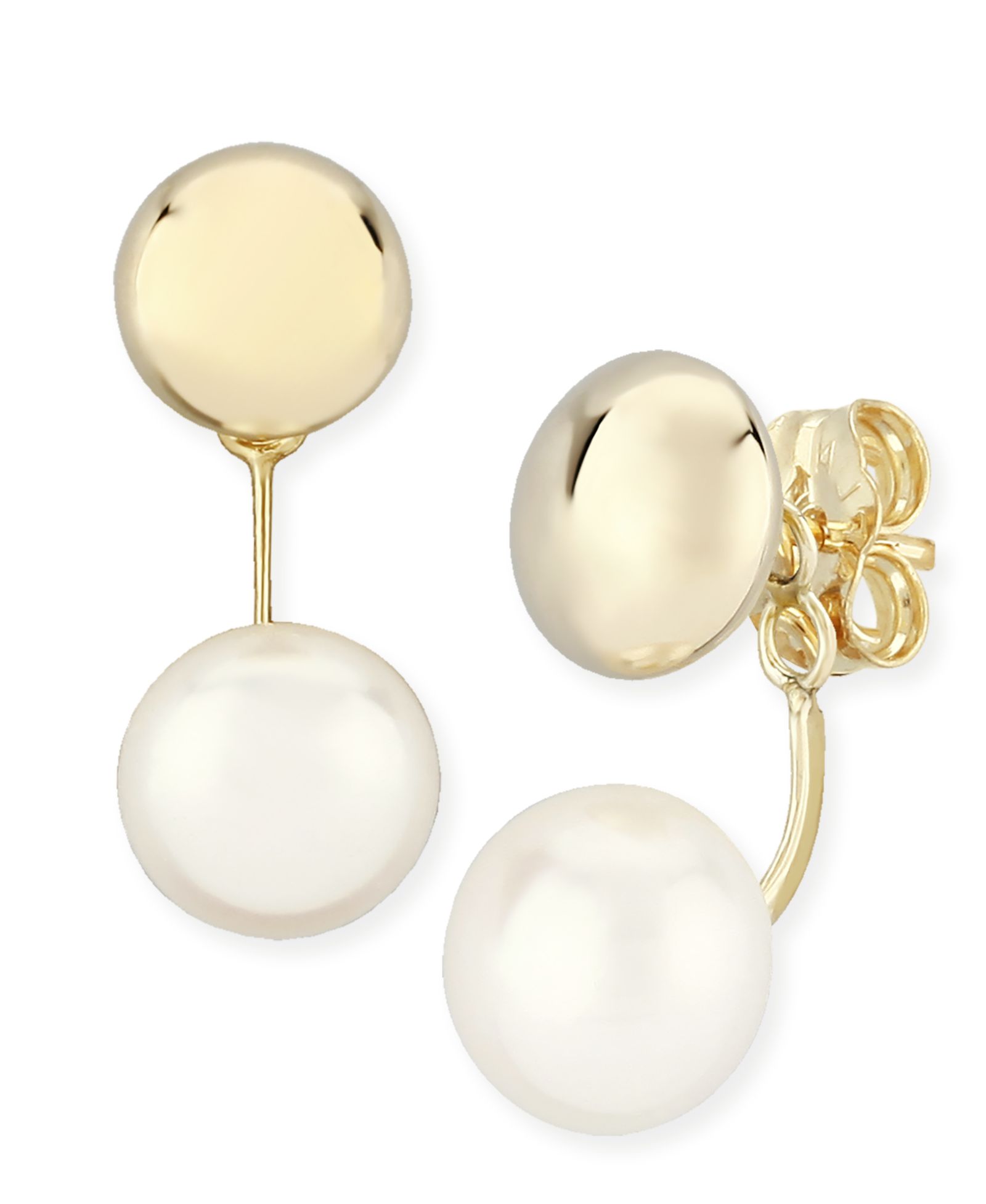 Серьги-подвески Flat Ball Pearl (8 1/2 mm) в 14k Yellow or White Gold