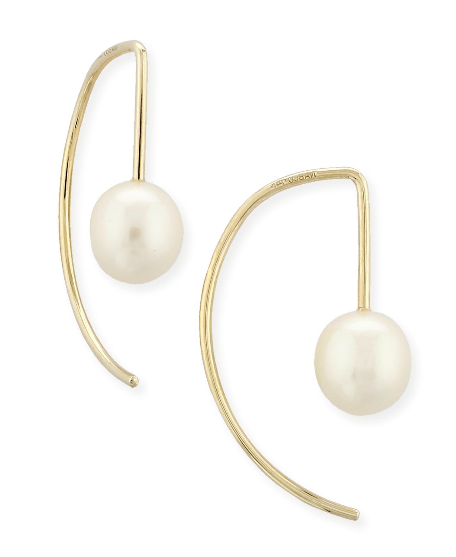 Macy's Cultured Freshwater Pearl (6mm) Threader Semi-Circle Drop Earrings in 14k Gold