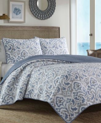 Tommy Bahama Cape Verde Smoke Reversible 3-Piece Quilt Set, Full/Queen