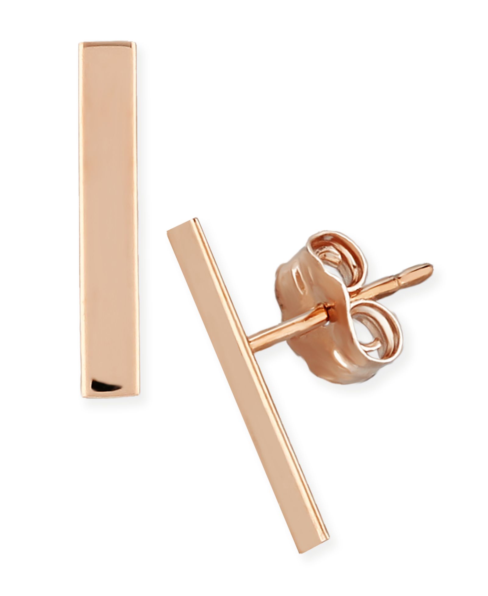 Flat Bar Stud Earrings Set in 14k Yellow or Rose Gold
