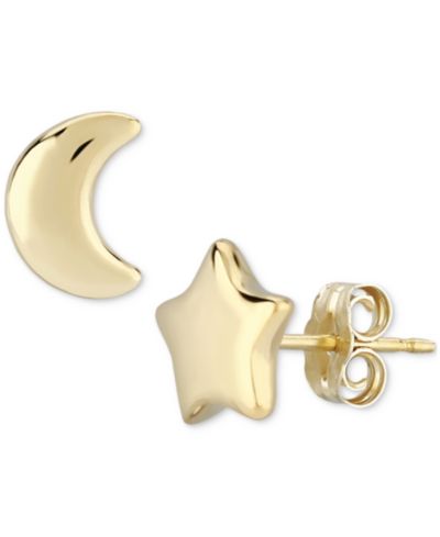 Star & Moon Stud Earrings Set in 14k Yellow Gold (8mm)