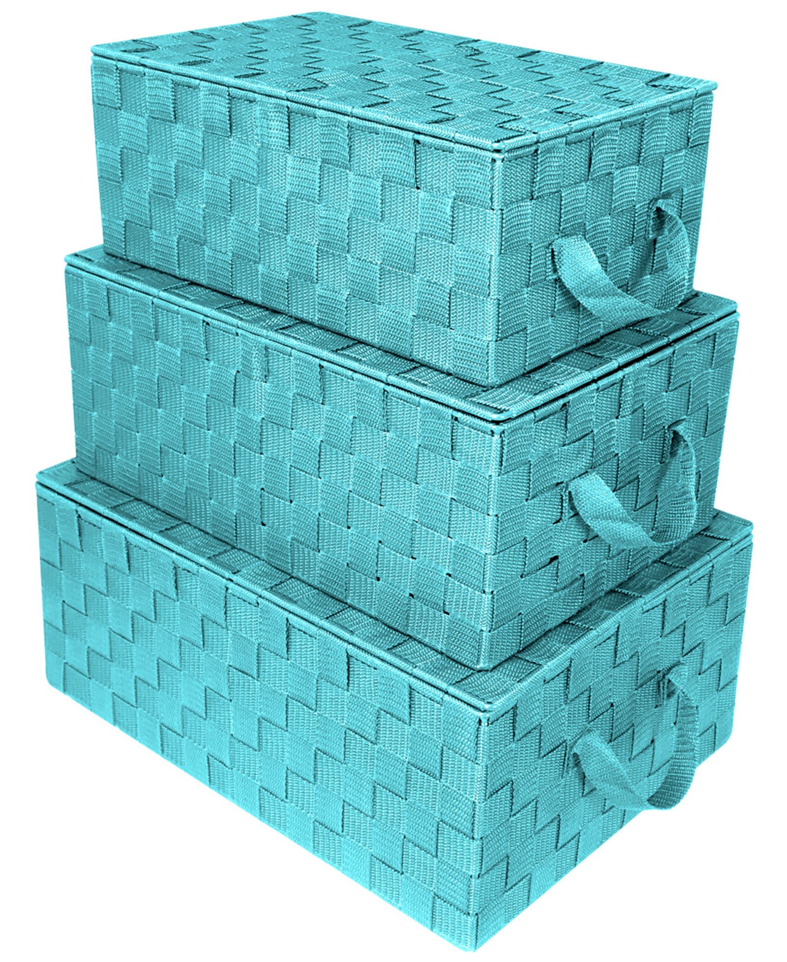 Sorbus 3 Pack Decorative Stackable Woven Basket with Lid and Built-in Rope Carry Handles - Great for Storage and Organization
