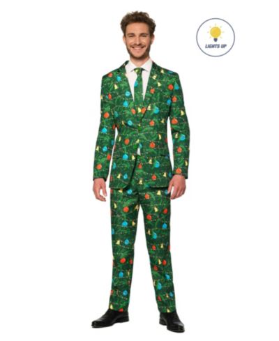 Suitmeister Men's Christmas Suit - Real Light Up Festive Outfit Slim Fit - Green