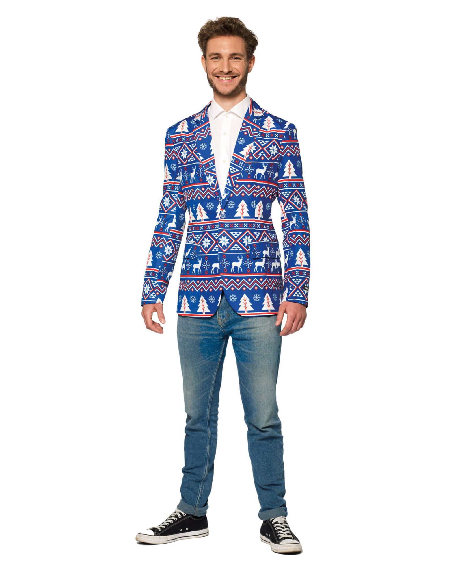 Мужской праздничный блейзер Suitmeister Blue Christmas Ugly X-Mas Holiday Festive Nordic Print