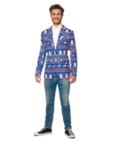 Мужской праздничный блейзер Suitmeister Blue Christmas Ugly X-Mas Holiday Festive Nordic Print