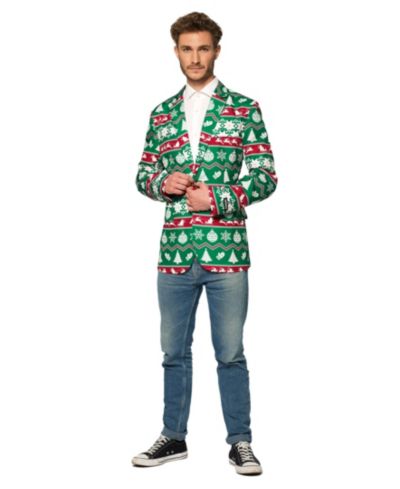 Suitmeister Men's Christmas Blazer - X- Mas Festive Nordic Slim Fit - Green - White