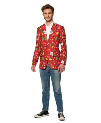 Мужской рождественский блейзер Suitmeister - Праздничный светящийся пиджак X-Mas - Красный с принтом