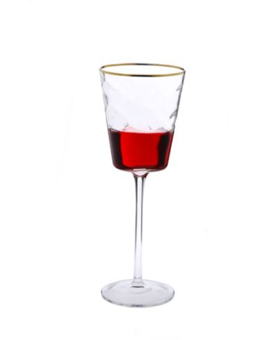 Classic Touch Set of 6 Pebble Glass Wine Glasses with Gold Tone Rim