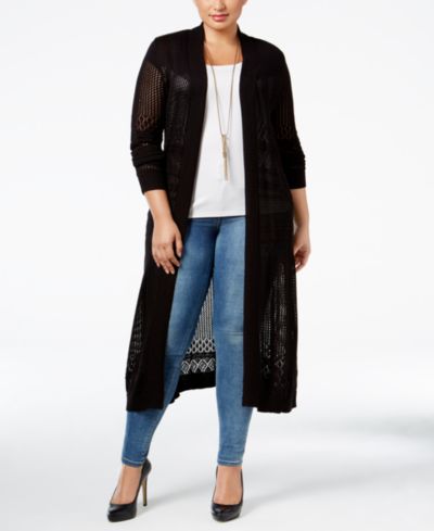 Belldini Plus Pointelle-Stitch Duster Cardigan Sweater
