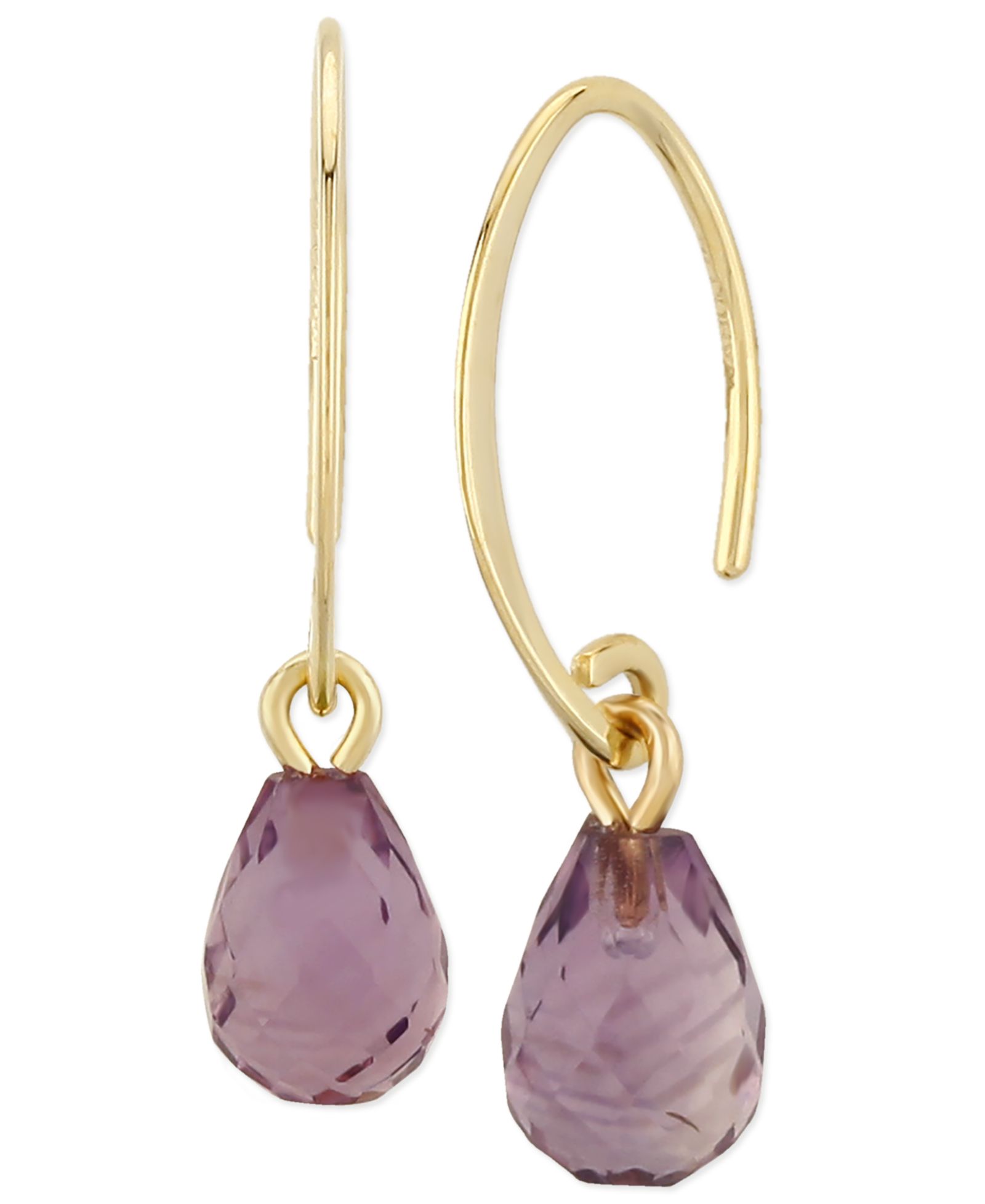 Gemstone Briolette Drop Earring in 14k Yellow Gold Available in Amethyst, Citrine, and Peridot.