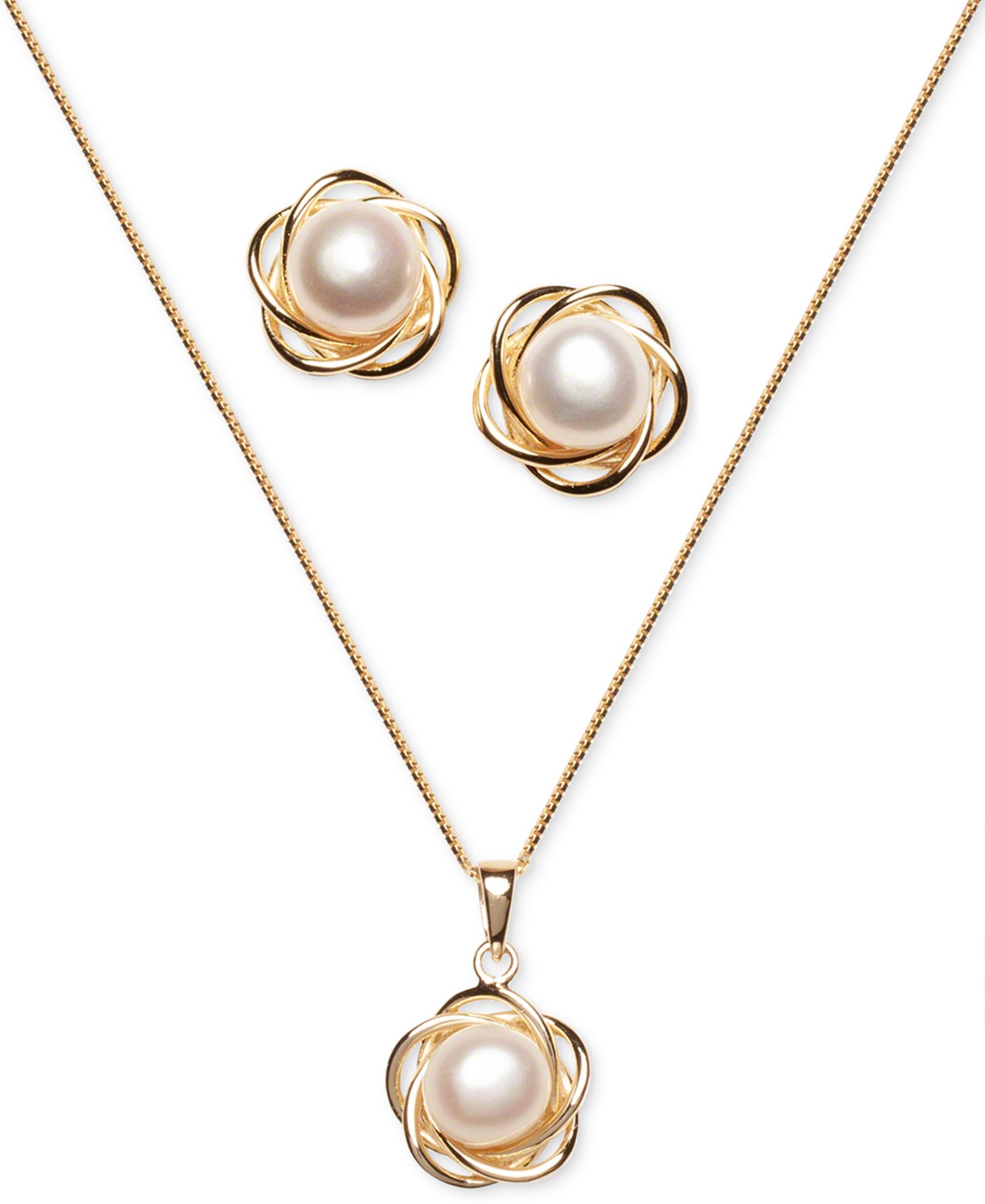 2-Pc. Set Cultured Freshwater Pearl (7mm) Flower Pendant Necklace & Matching Stud Earrings in 18k Gold-Plated Sterling Silver or Sterling Silver