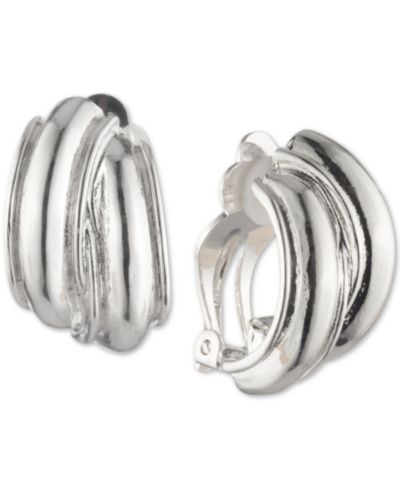 Серьги-клипсы Anne Klein Silver-Tone Small Hoop Button E-Z Comfort, 1"