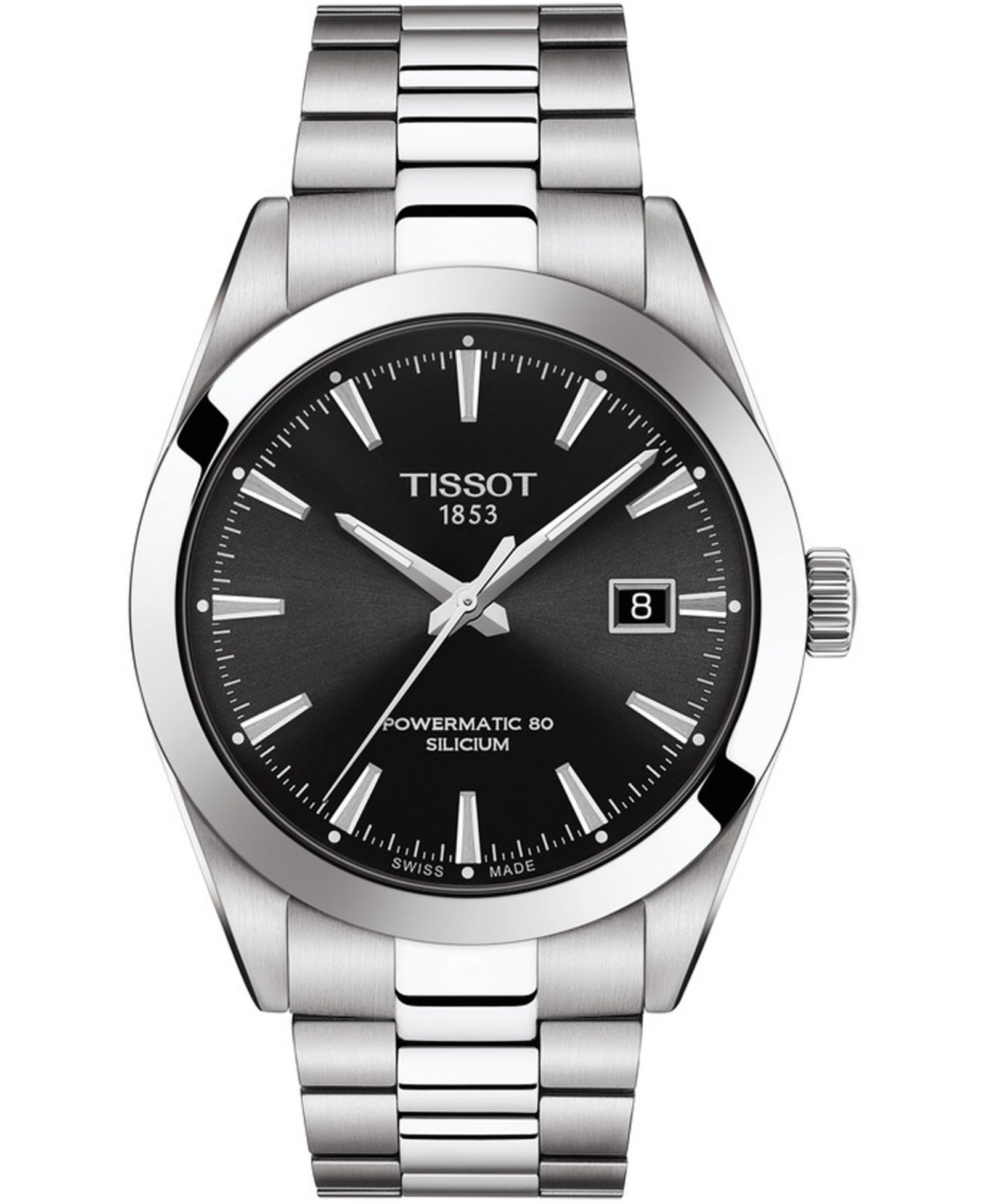 Мужские швейцарские автоматические часы Tissot T-Classic Gentleman Powermatic 80 Silicium со стальным браслетом 40mm
