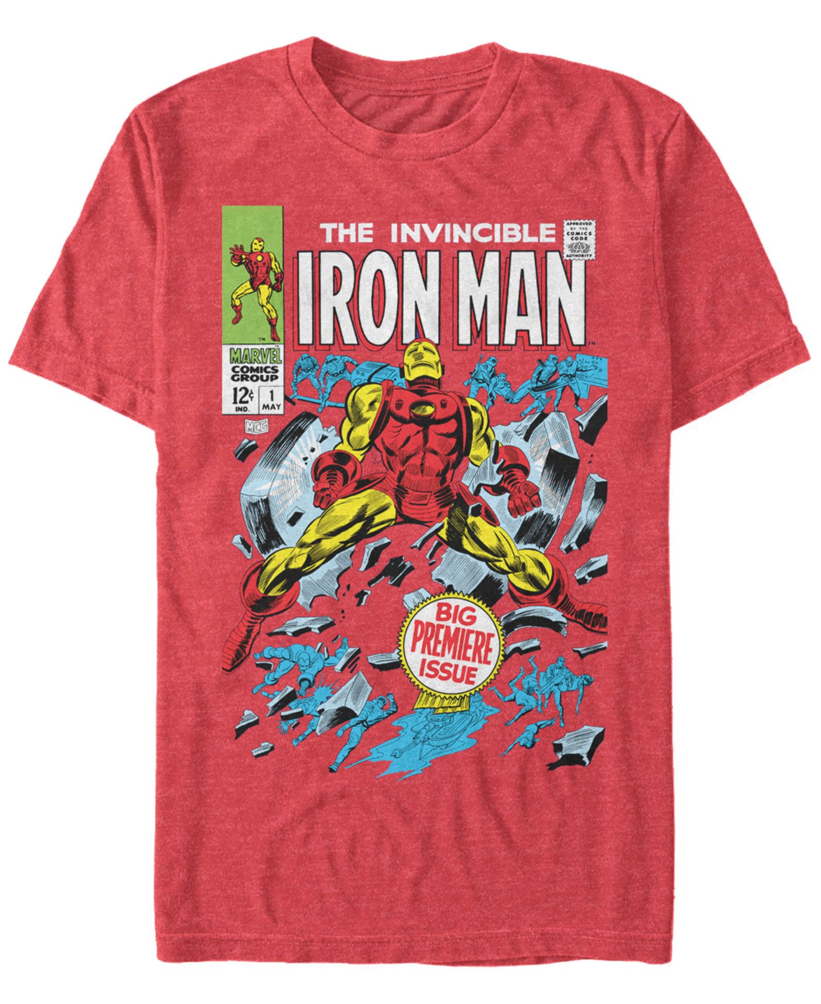 Marvel Men's Iron Man Invincible Premier Issue Comic Book Cover, Short Sleeve T-shirt