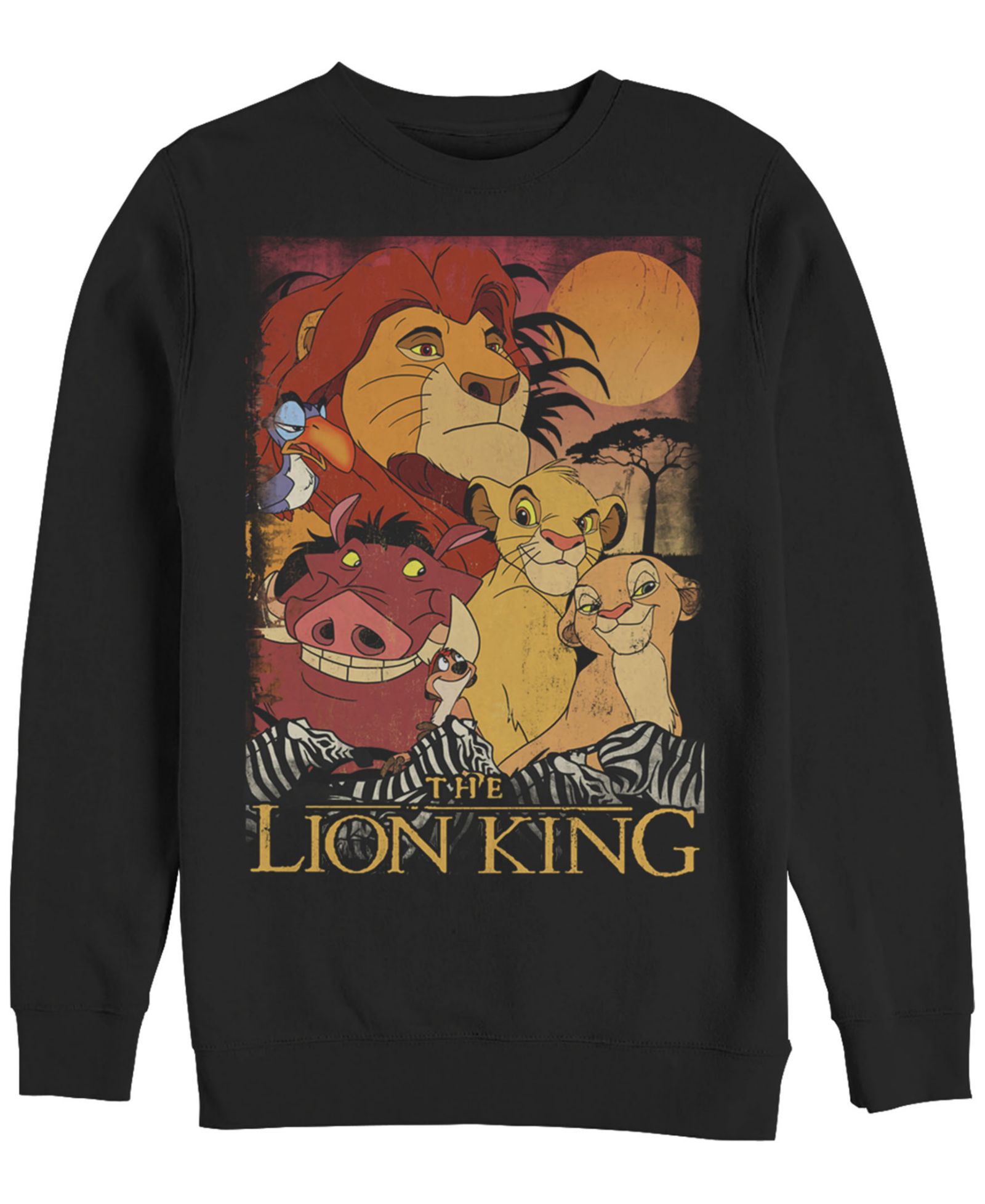 Disney Men's Lion King Happy Group Shot Sunset, Crewneck Fleece