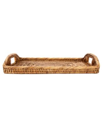 Прямоугольный сервировочный поднос из ротанга Artifacts Trading Company с высокими ручками