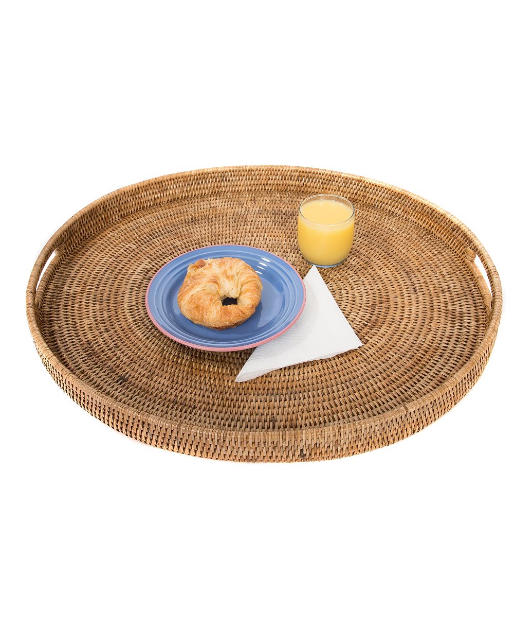 Artifacts Trading Company Rattan Oval Ottoman Tray with Cutout Handles