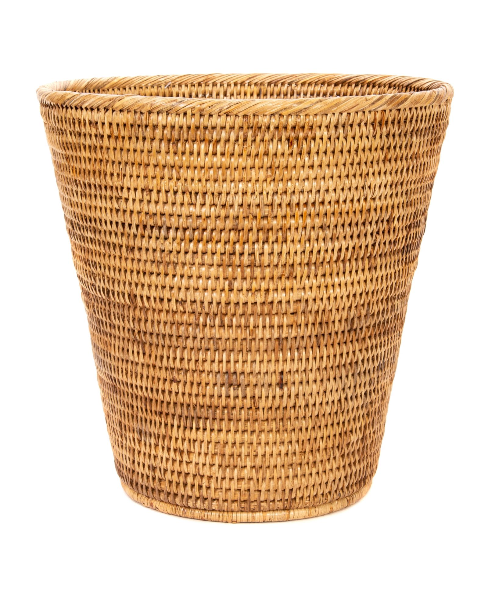 Artifacts Trading Company Rattan Round Tapered Waste Basket with Metal Liner