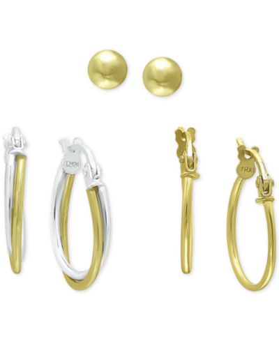 Giani Bernini Набор сережек-гвоздик Small Hoop и Ball из стерлингового серебра и 18k Gold-Plate
