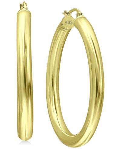 Серьги Giani Bernini Medium Polished Tube Hoop 18k Gold-Plated Sterling Silver, 1.57"