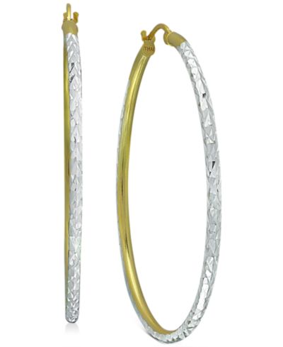 Серьги-кольца Giani Bernini Two-Tone Textured в серебре и 18k золоте, 1.37"