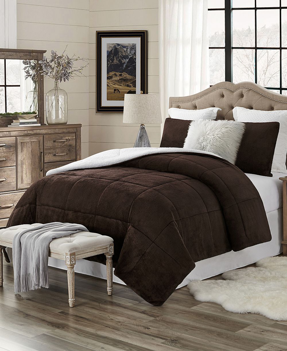 Комплект покрывала Cathay Home Inc. Plush Faux Fur and Sherpa Reversible King/California King