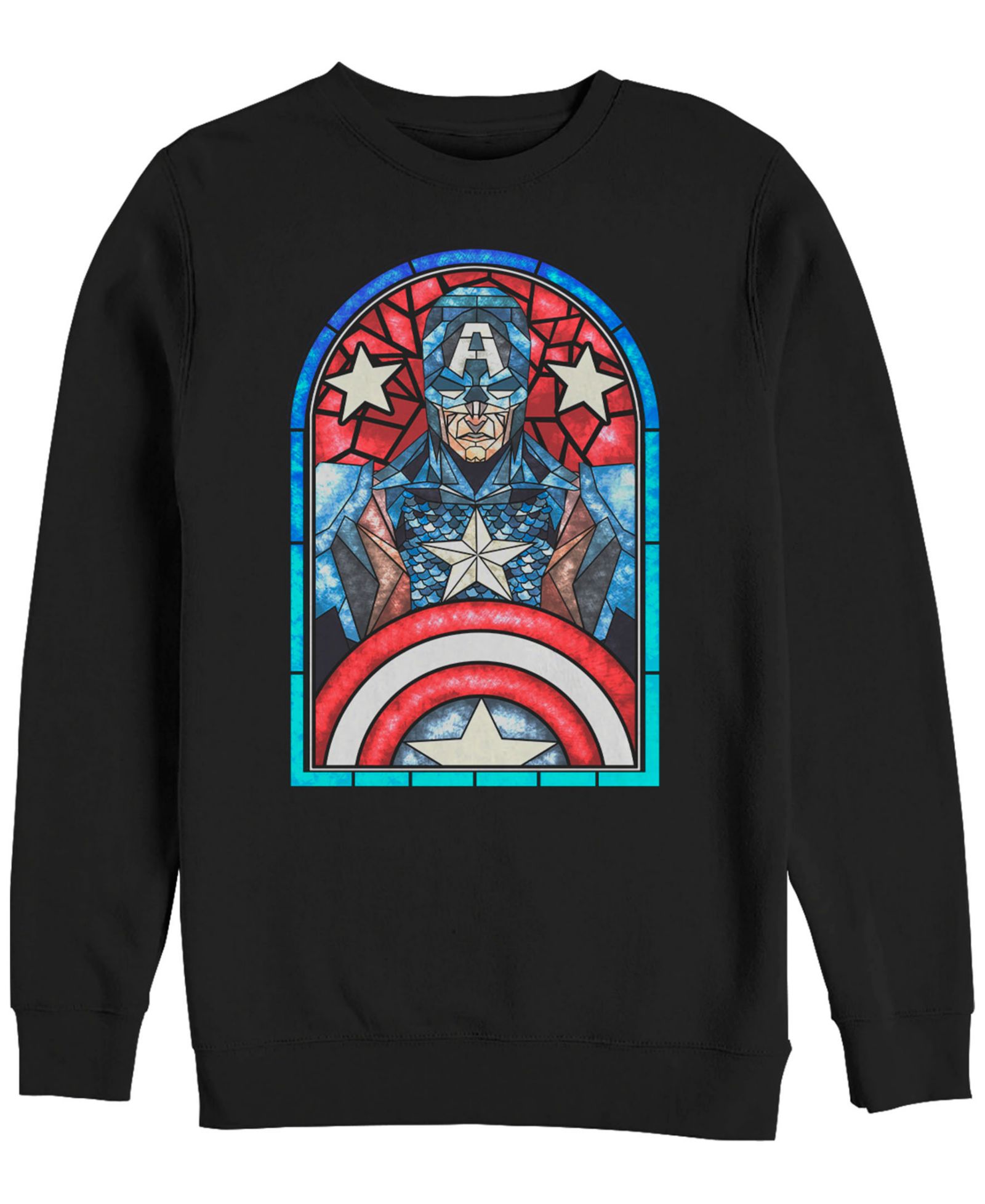 Marvel Мужской Classic Captain America Stained Glass Window, Crewneck Fleece